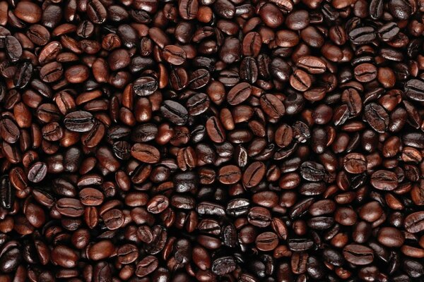 Dark grains of ground coffee