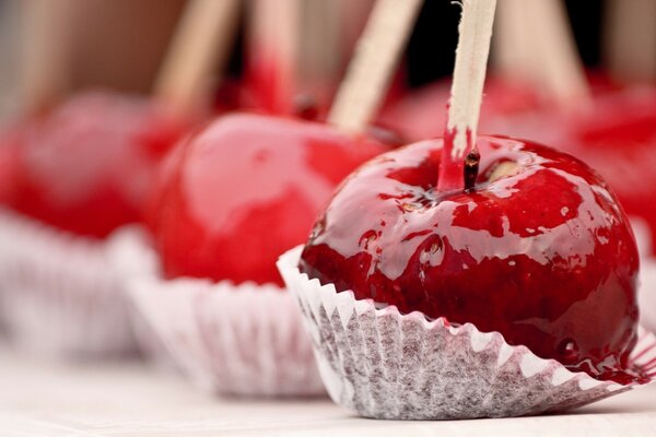 Red apples glazed with caramel