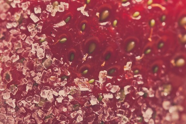 Strawberries in sugar on the desktop