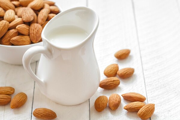 Almonds and milk. Delicious breakfast