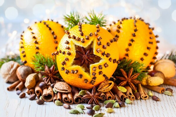 Beautiful Christmas still life made of anise and cinnamon