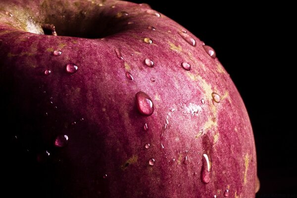 Gotas de rocío en una manzana audaz