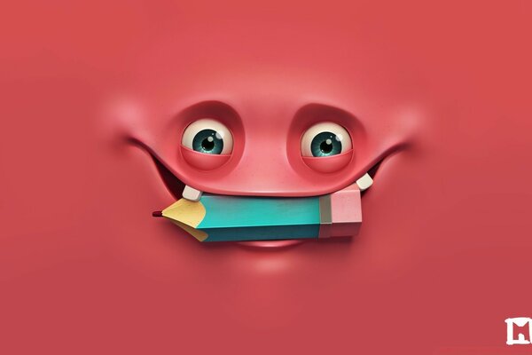 Red monster with a pencil in his mouth