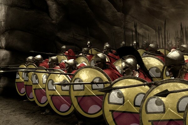 Three hundred Spartans with funny shields