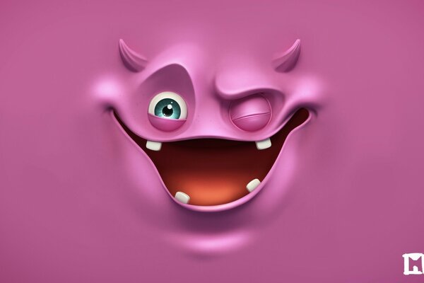 Funny pink devil with horns