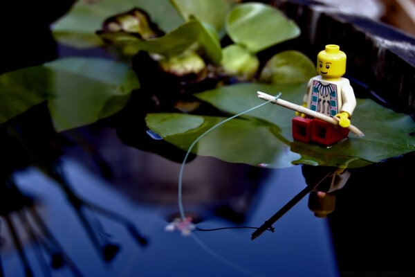 EL DISEÑADOR DE LEGO PESCA EN UN ESTANQUE