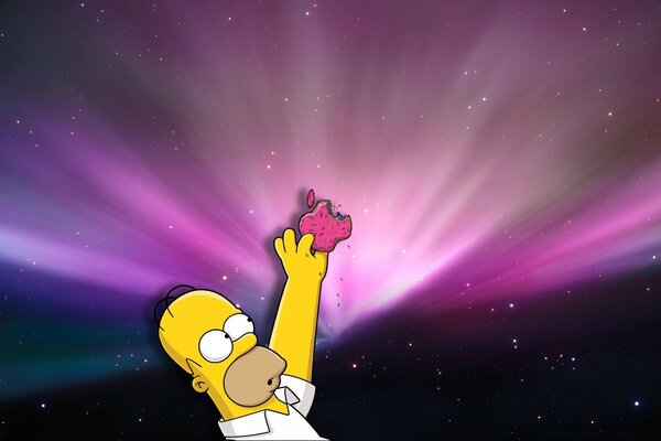 Homer Simpson comendo um donut em forma de Apple