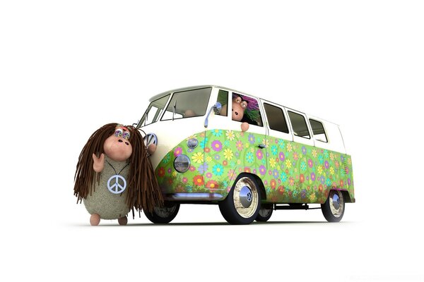 Hippie-Monster neben seinem LKW