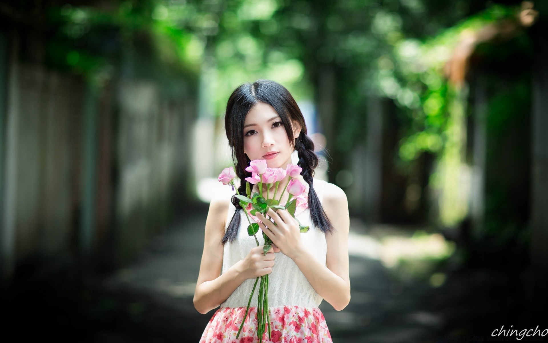 the other girls nature woman fashion outdoors summer girl flower pretty dress park cute relaxation portrait grass