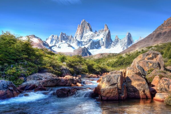 Pezzage of a stream on the background of mountains