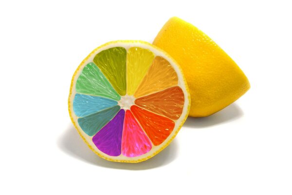 Rainbow lemon cut on a white background