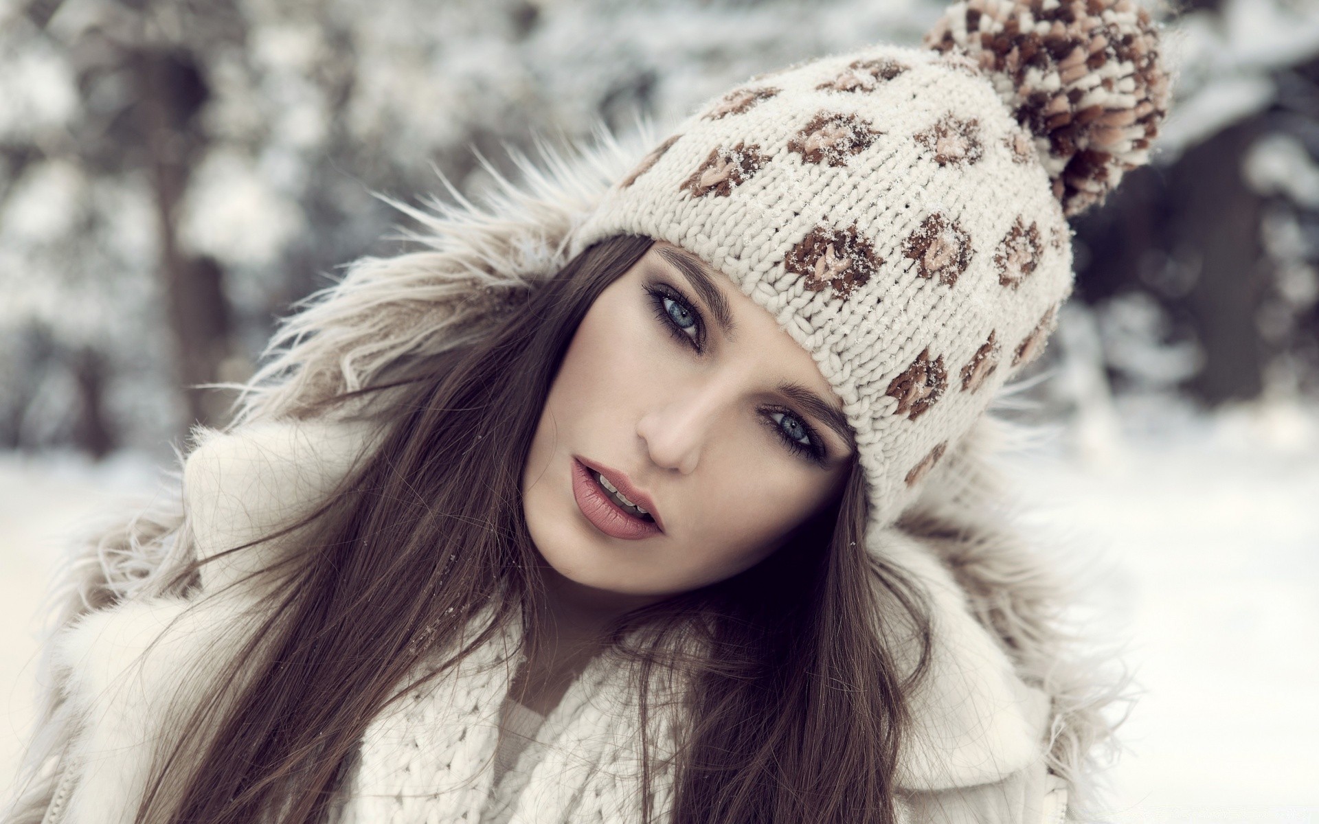 the other girls winter cold fashion woman girl portrait lid warmly snow beautiful model nature christmas fur coat cute