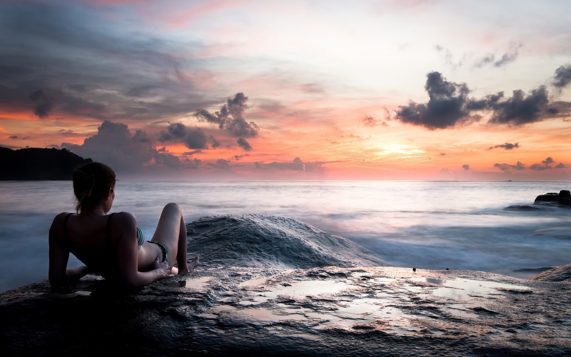 andere mädchen sonnenuntergang wasser meer ozean strand sonne dämmerung dämmerung abend meer sommer