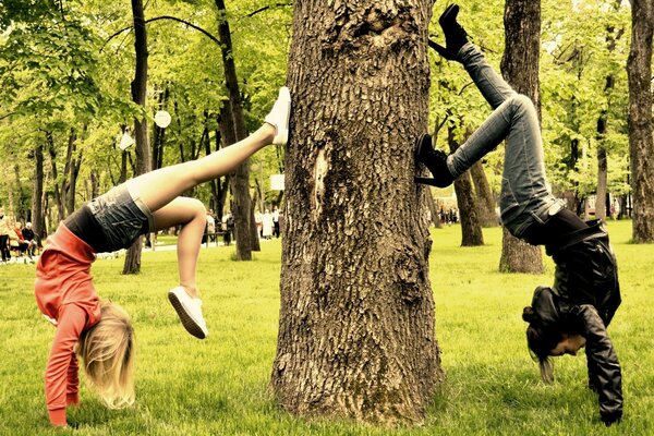 Girls do sports in the park