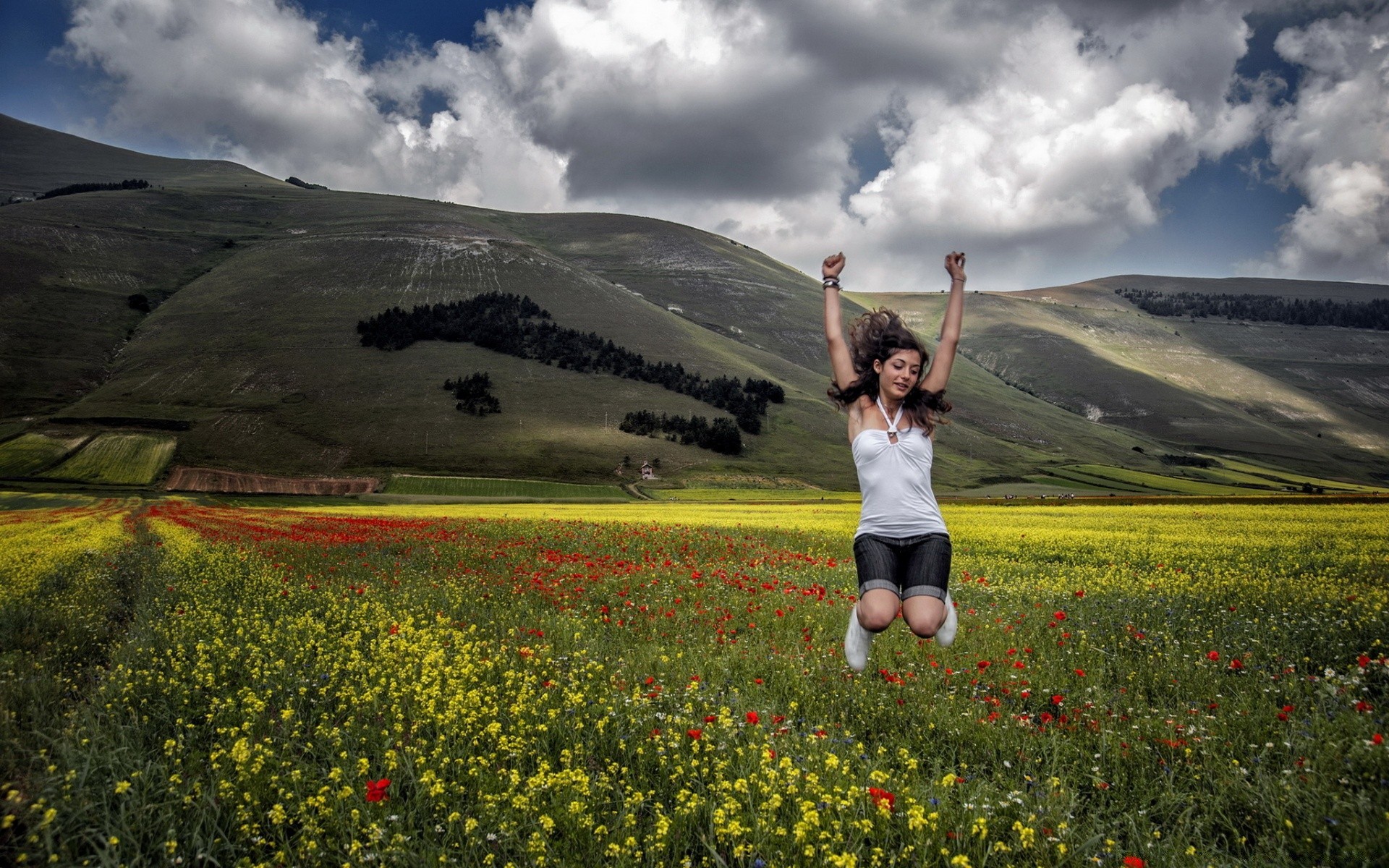 the other girls landscape sky hayfield field grass nature outdoors summer flower travel cropland mountain