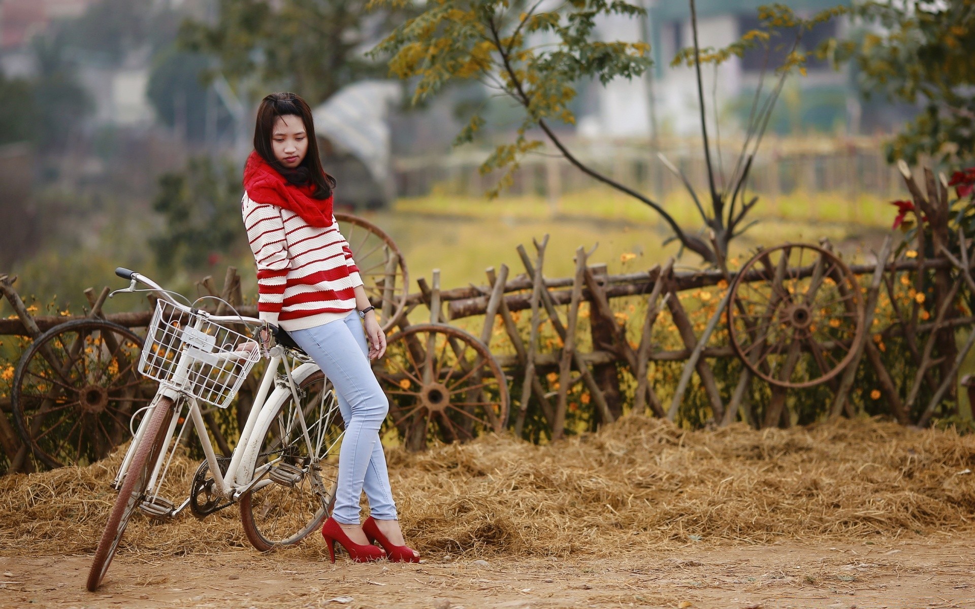 autres filles loisirs à l extérieur mode de vie roues nature fille plaisir seul bonheur adulte herbe jeune à l extérieur actif été vélo