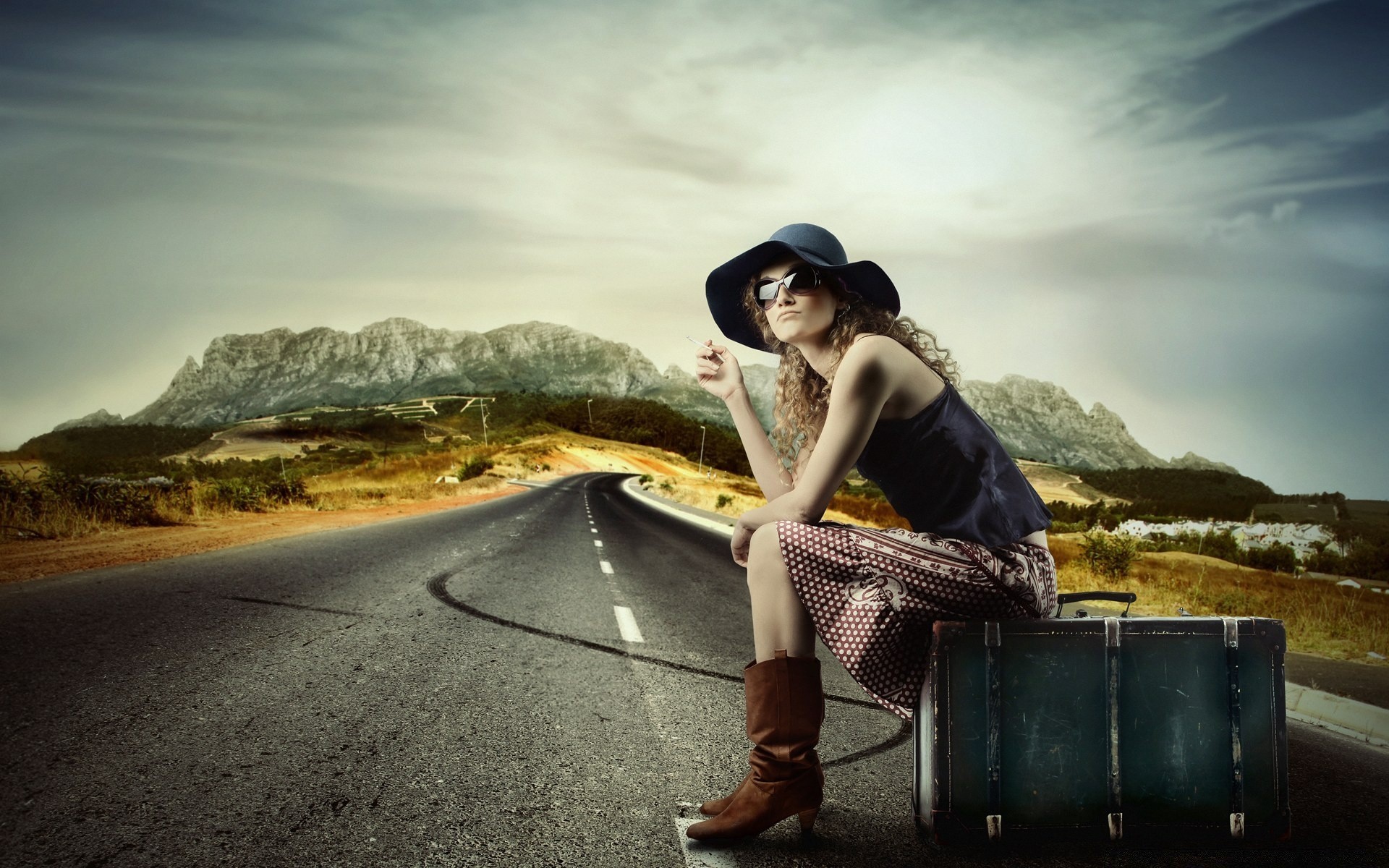 the other girls girl travel woman adult one sky road sunset transportation system landscape portrait