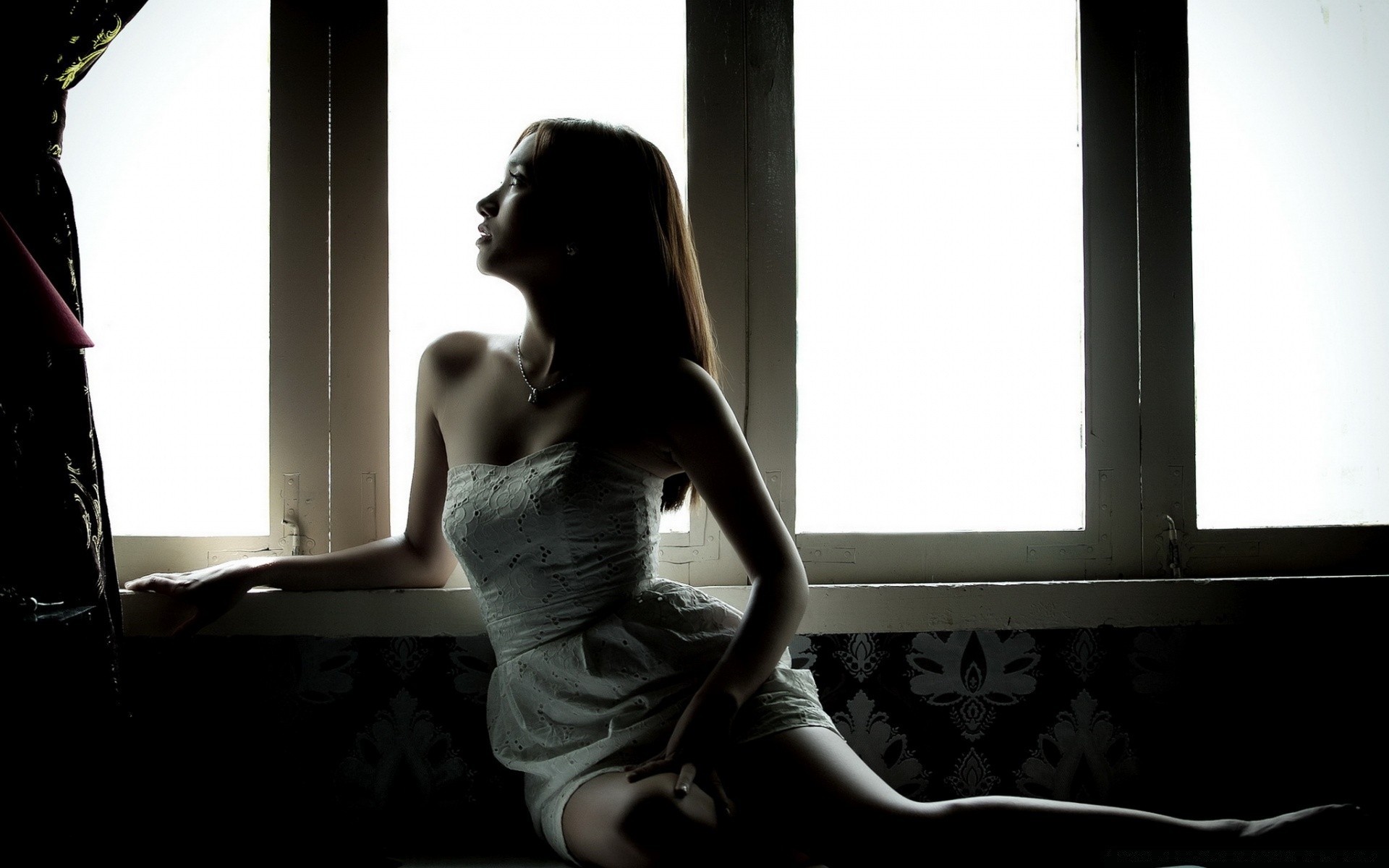 the other girls indoors window woman silhouette shadow girl one backlit portrait adult light model fashion sit nude