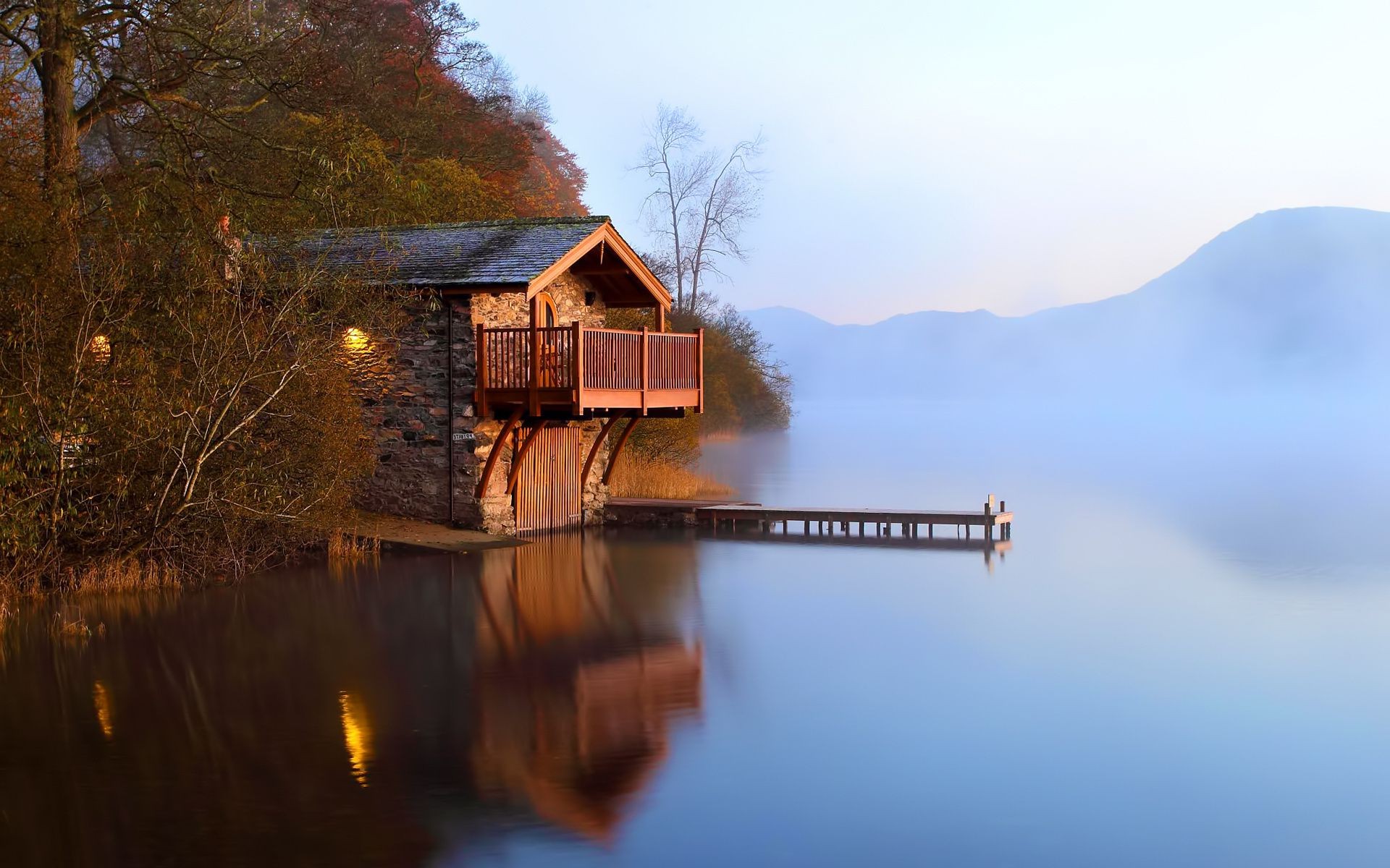 puesta de sol y amanecer agua paisaje lago madera reflexión río casa puente invierno árbol