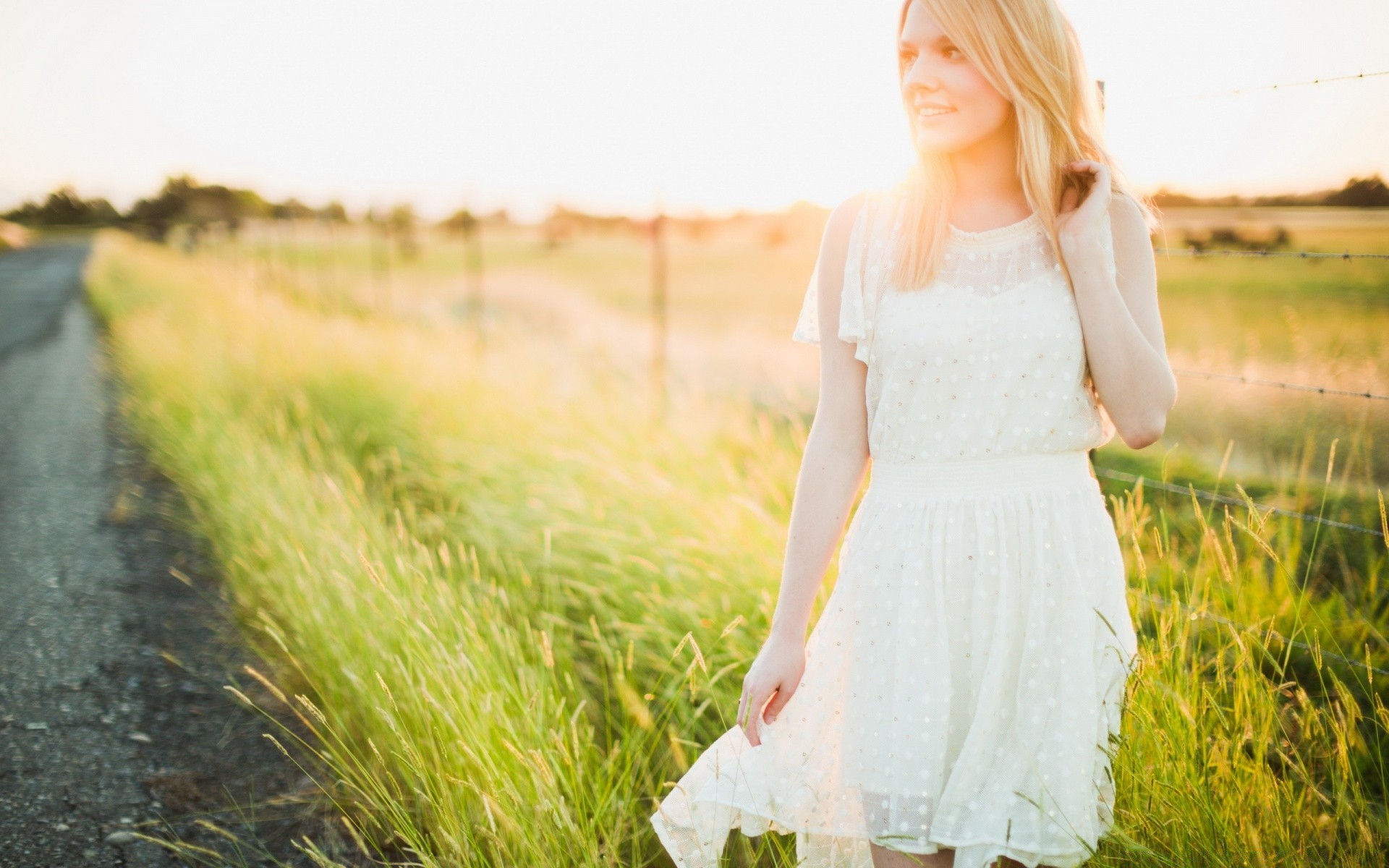 the other girls nature grass field summer dress outdoors girl hayfield freedom woman fair weather leisure countryside blond park joy portrait beautiful