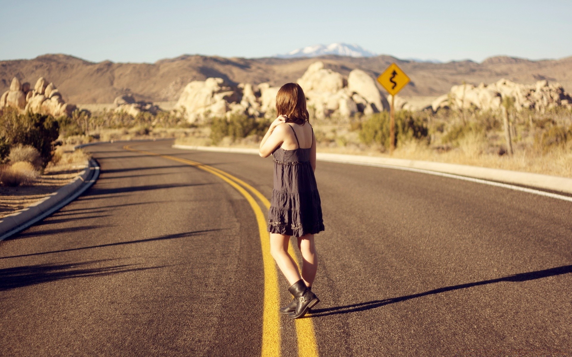 the other girls road desert travel highway landscape girl asphalt sky guidance sunset nature adult outdoors street hurry blur one