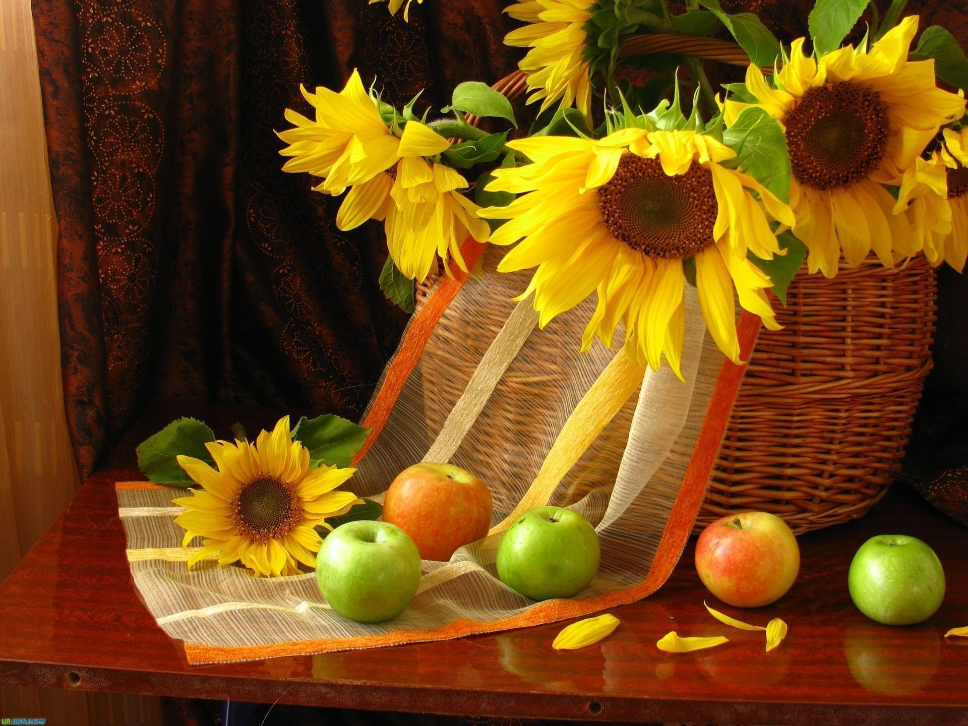 tournesols feuille en bois panier nature été osier décoration fleur lumineux bureau couleur fruits automne