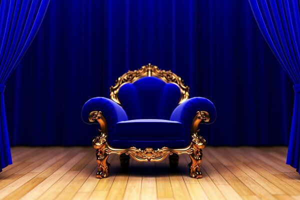 Chaise bleue au théâtre avec rideau bleu