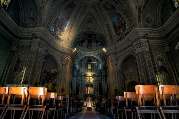 Church with lighting in dark colors