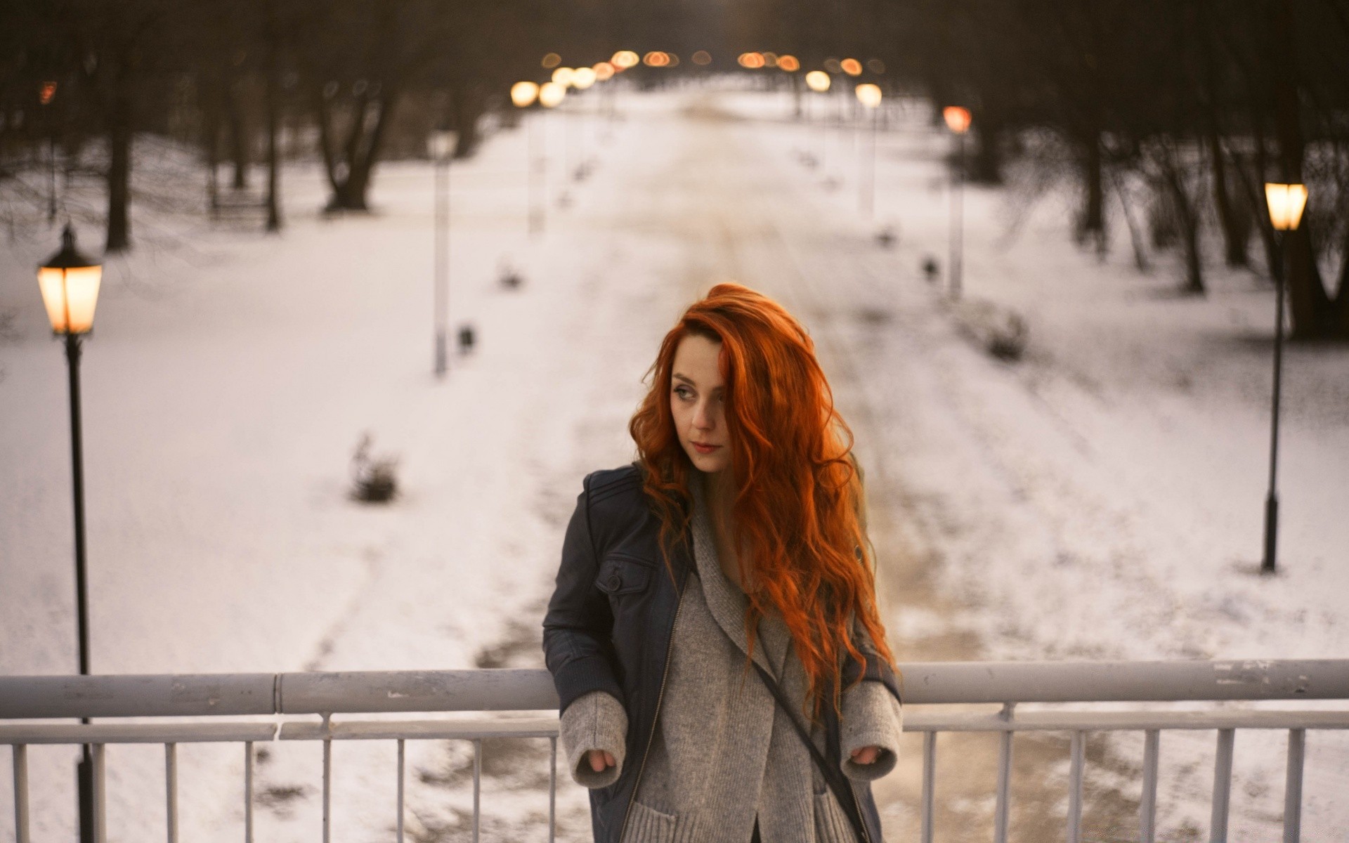 the other girls winter snow cold woman street adult one wear portrait city urban outdoors christmas light road landscape