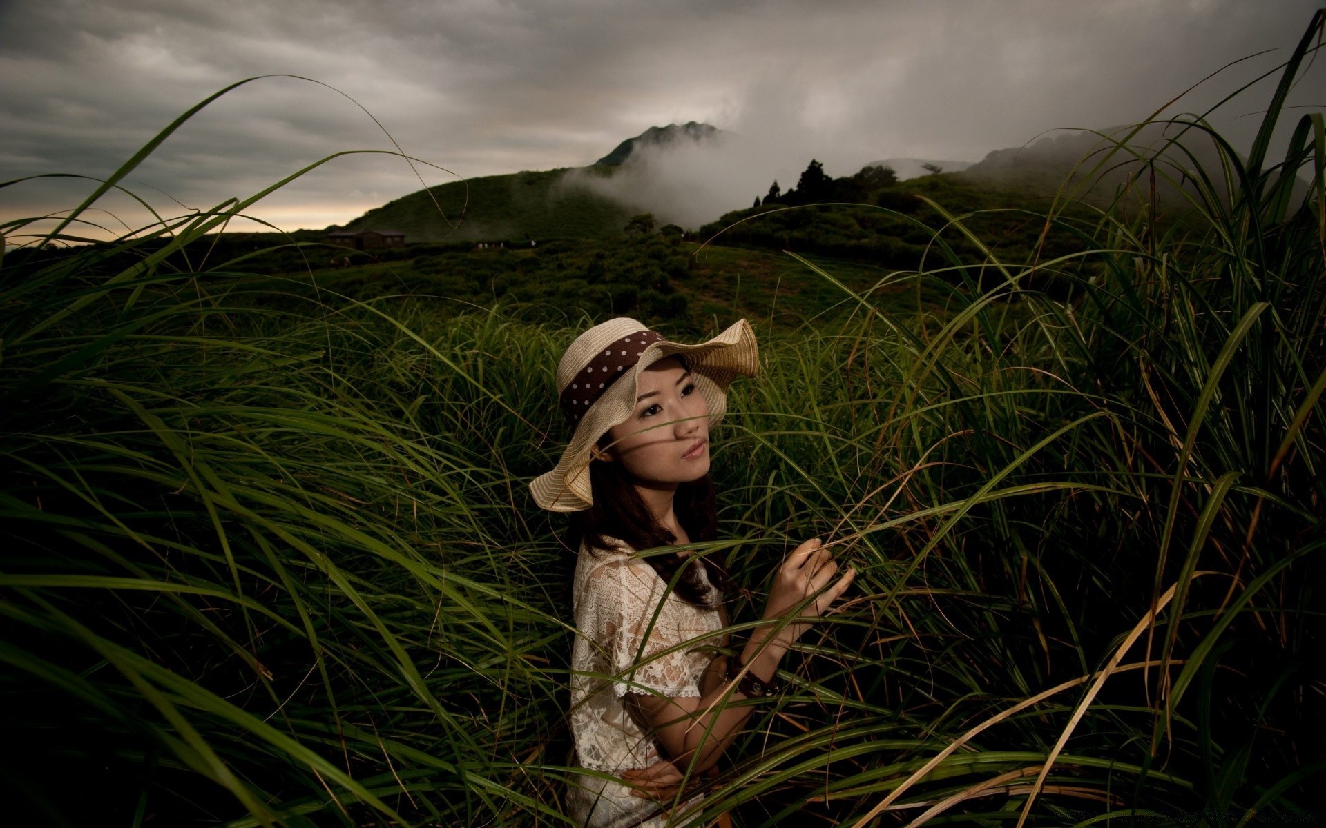 the other girls grass field nature girl hayfield sunset landscape woman outdoors sky summer one portrait dawn