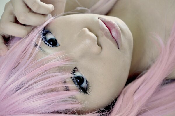 Cute girl with pink hair