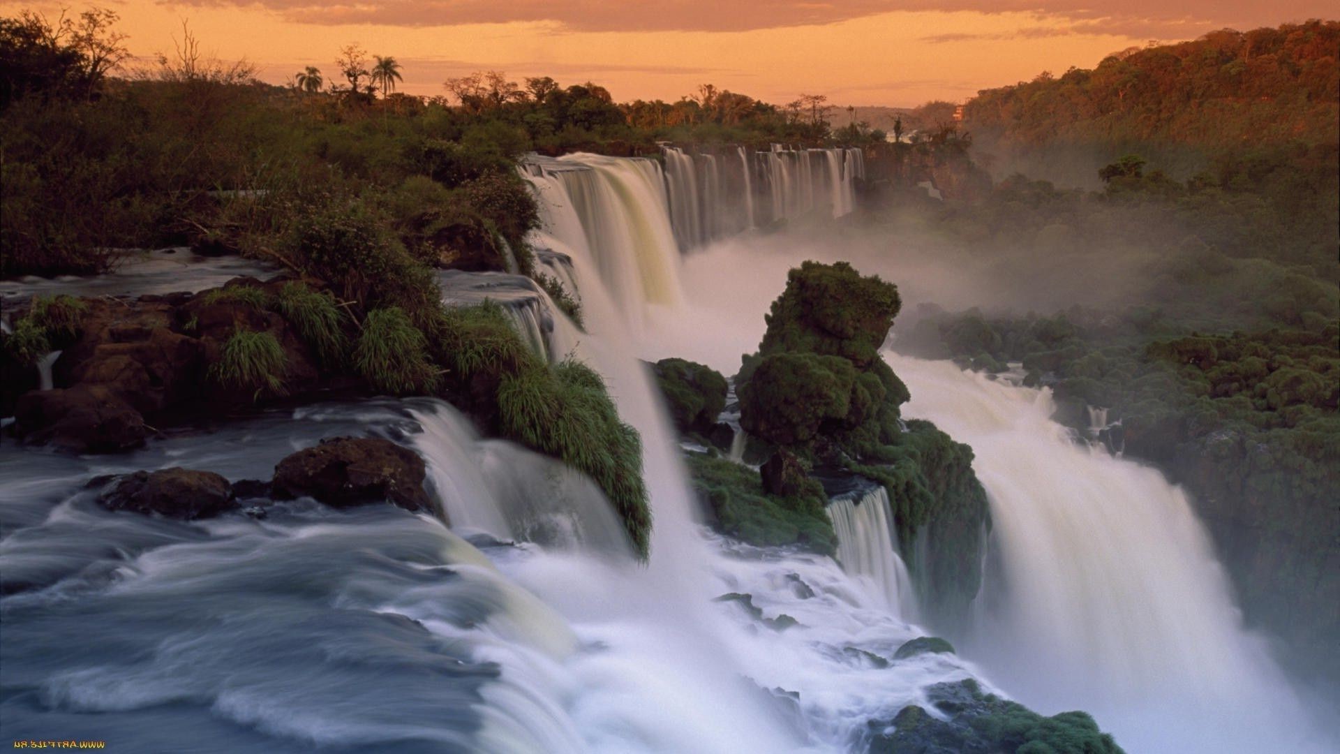 cascades eau cascade rivière paysage voyage rock à l extérieur nature flux cascade automne arbre lumière du jour coucher de soleil mouvement