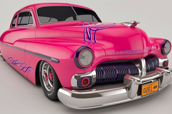 Pink car on white background