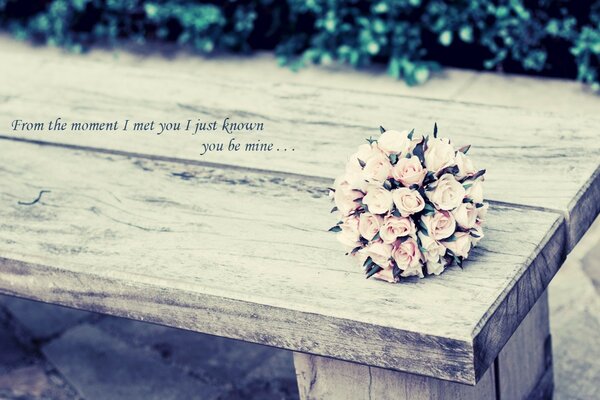 The wedding bouquet left on the bench