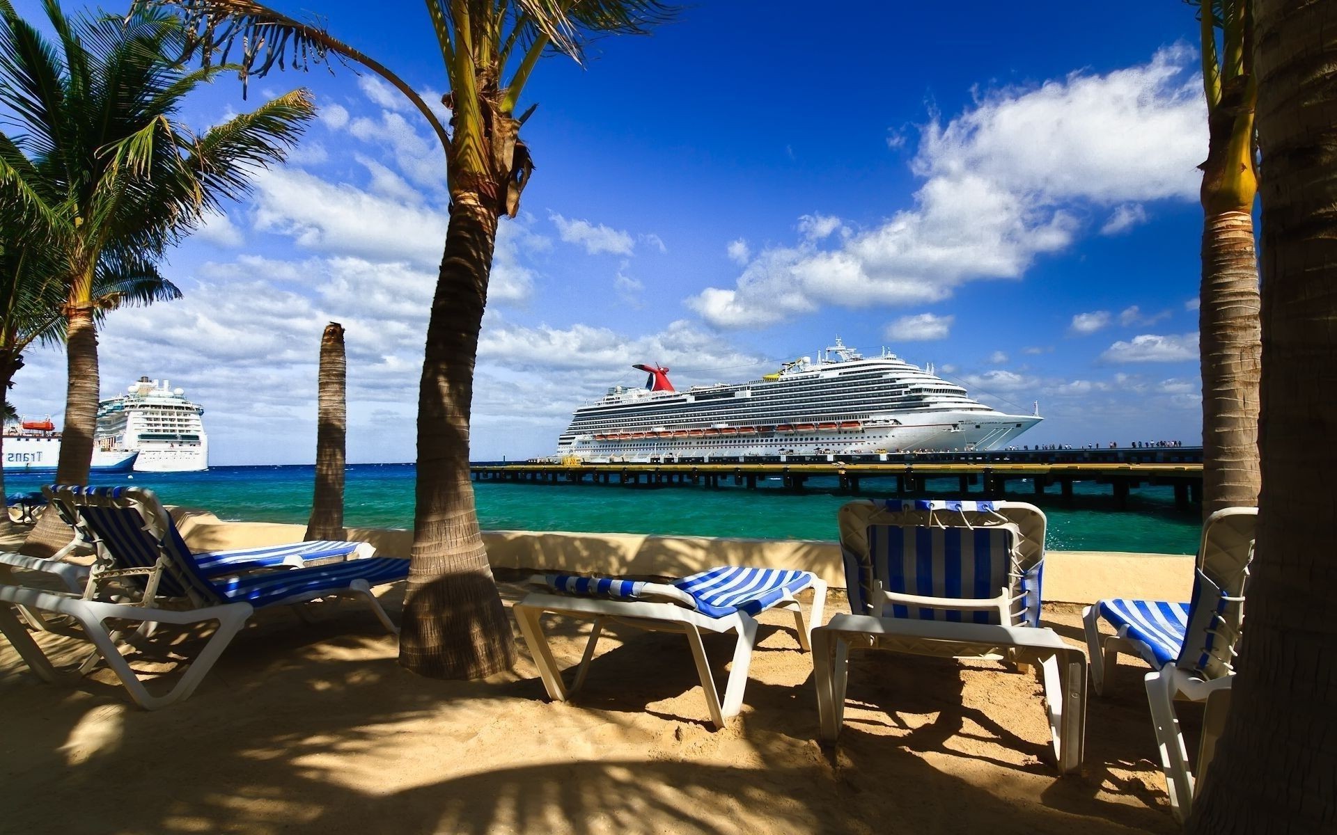 large ships and liners resort beach chair travel tropical vacation palm seashore ocean hotel relaxation water leisure exotic island luxury summer sand paradise