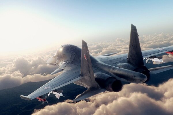 Avión volando sobre las nubes