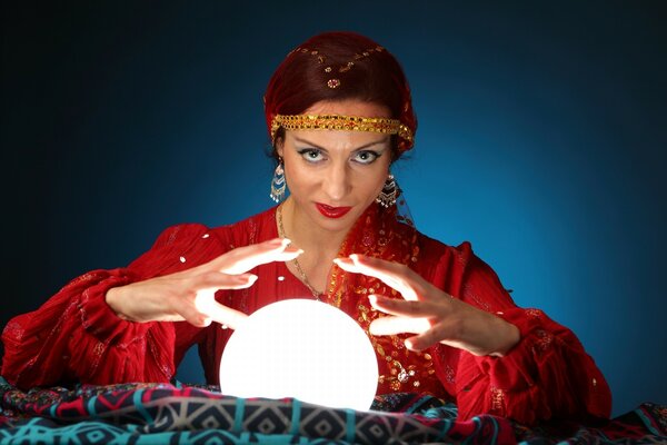 Portrait of a woman with a white glowing ball