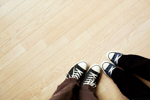 Loving hearts, feet on wood