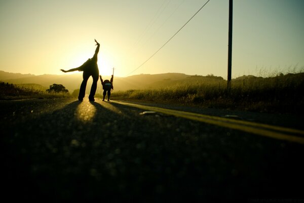 Evening sunset pose road