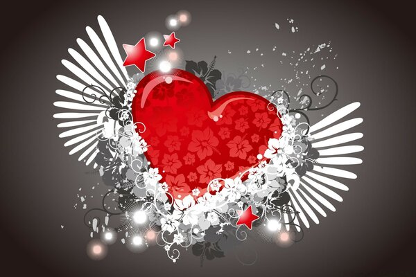 Transparent red heart with wings