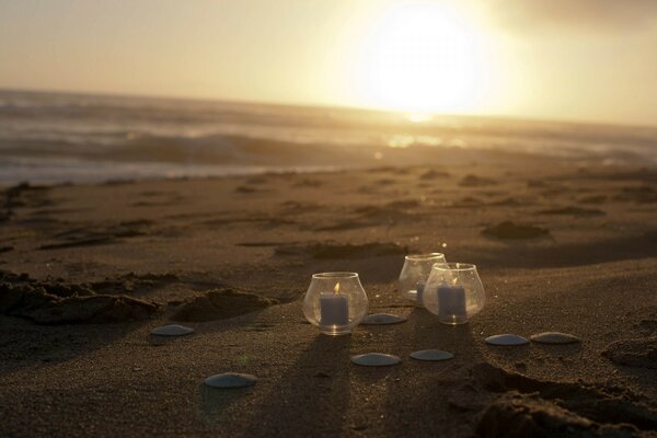 Sunset on the beach near the sea