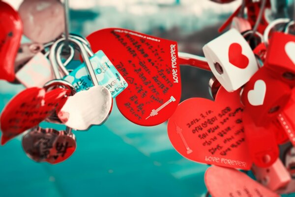 Love locks of lovers on the bridge