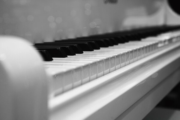 黑白钢琴的宏观照片