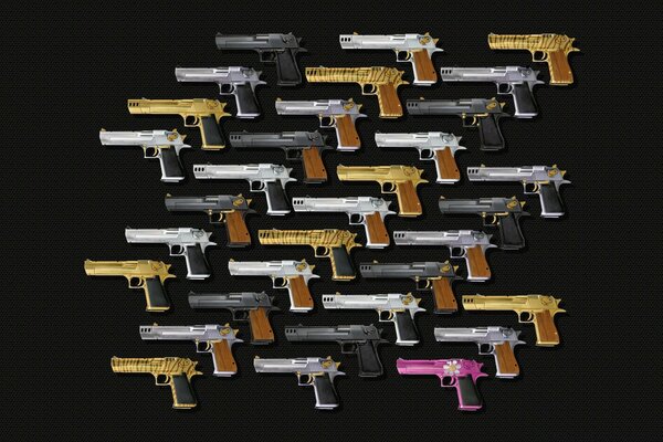 Lots of weapons on a black background