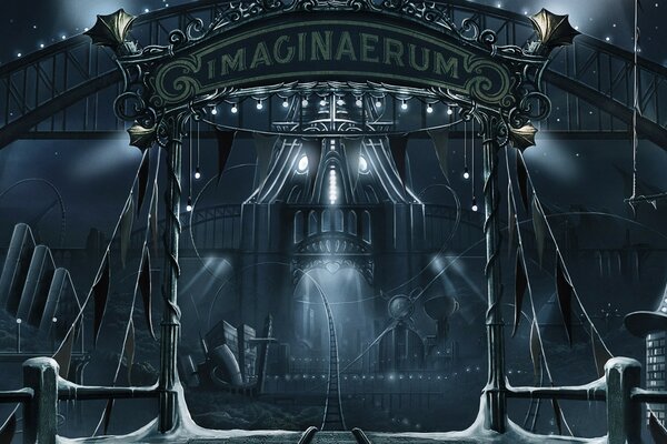 Dark building, lights, imaginarium, illustration