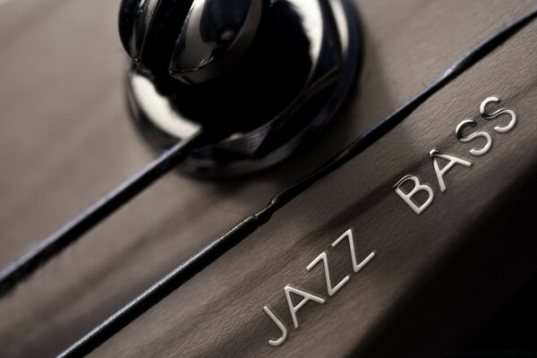 The inscription jazz bass indoors