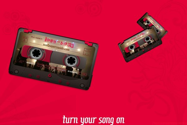 Cassettes and phonograph for recording music on a pink background