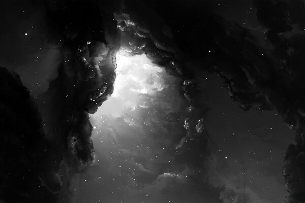 Cosmic sky in black and white background