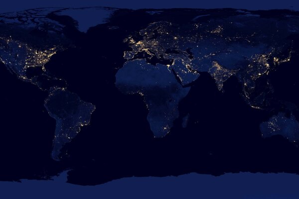 Mapa del mundo en el fondo de la noche