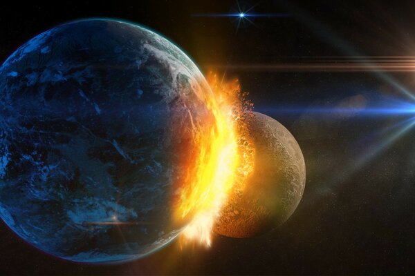 Stellar view of the collision of the earth with the moon